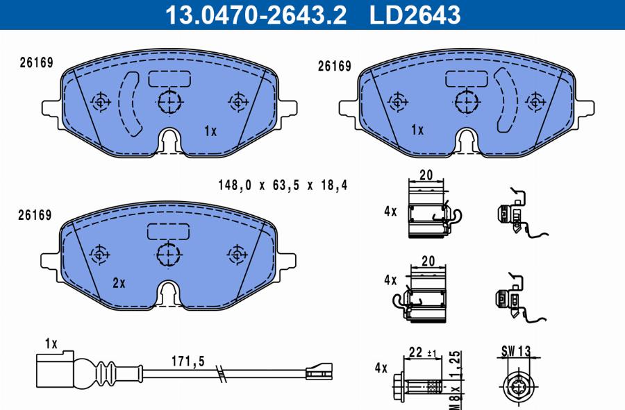 ATE 13.0470-2643.2 - Гальмівні колодки, дискові гальма autocars.com.ua