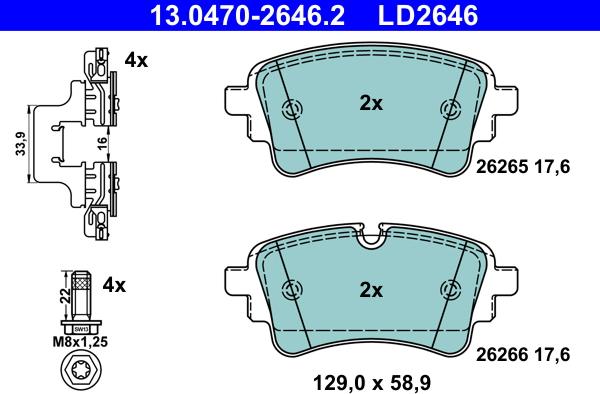 ATE 13.0470-2646.2 - Комплект гальмівних колодок з 4 шт. дисків autocars.com.ua