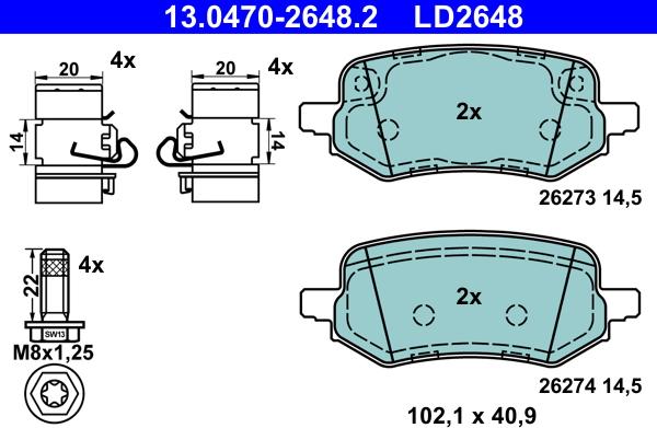 ATE 13.0470-2648.2 - Тормозные колодки, дисковые, комплект avtokuzovplus.com.ua