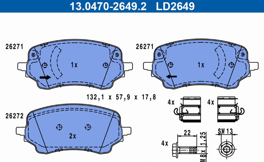 ATE 13.0470-2649.2 - Тормозные колодки, дисковые, комплект avtokuzovplus.com.ua