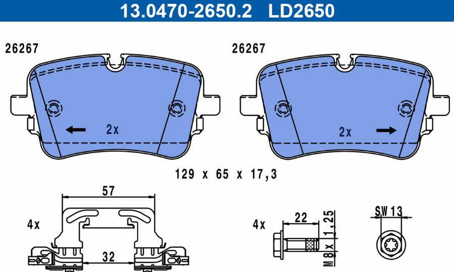 ATE 13.0470-2650.2 - Тормозные колодки, дисковые, комплект autodnr.net