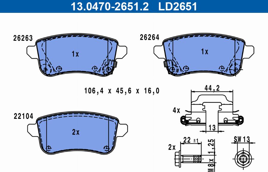 ATE 13.0470-2651.2 - Тормозные колодки, дисковые, комплект avtokuzovplus.com.ua