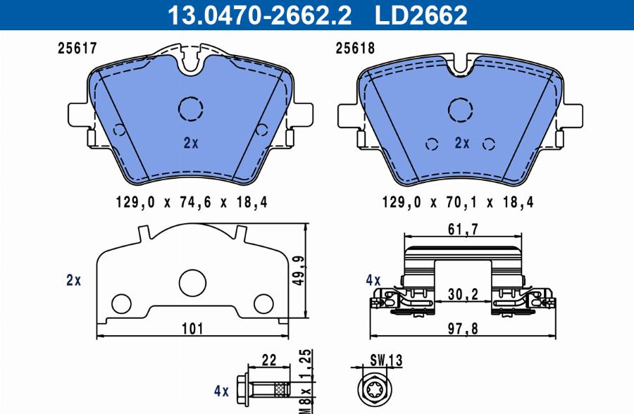 ATE 13.0470-2662.2 - Тормозные колодки, дисковые, комплект autodnr.net