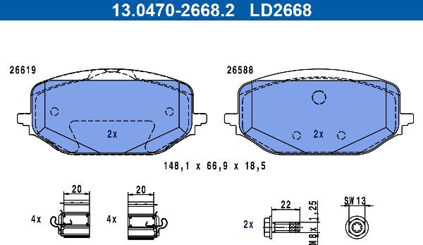 ATE 13.0470-2668.2 - Гальмівні колодки, дискові гальма autocars.com.ua