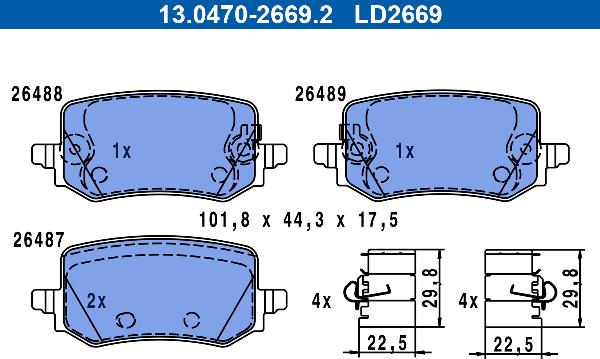 ATE 13.0470-2669.2 - Гальмівні колодки, дискові гальма autocars.com.ua