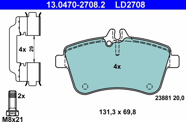 ATE 13.0470-2708.2 - Тормозные колодки, дисковые, комплект avtokuzovplus.com.ua