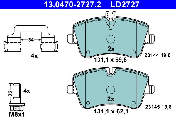 ATE 13.0470-2727.2 - Гальмівні колодки, дискові гальма autocars.com.ua