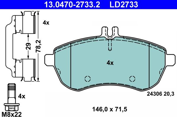 ATE 13.0470-2733.2 - Тормозные колодки, дисковые, комплект autodnr.net