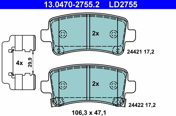 ATE 13.0470-2755.2 - Тормозные колодки, дисковые, комплект autodnr.net