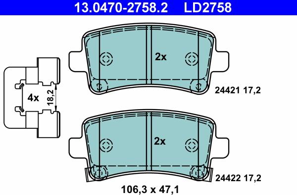 ATE 13.0470-2758.2 - Тормозные колодки, дисковые, комплект autodnr.net