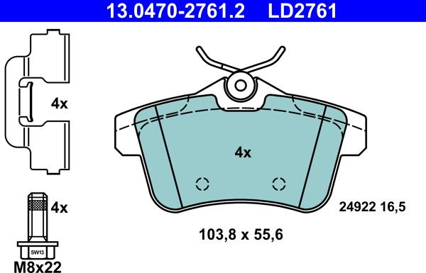 ATE 13.0470-2761.2 - Тормозные колодки, дисковые, комплект avtokuzovplus.com.ua