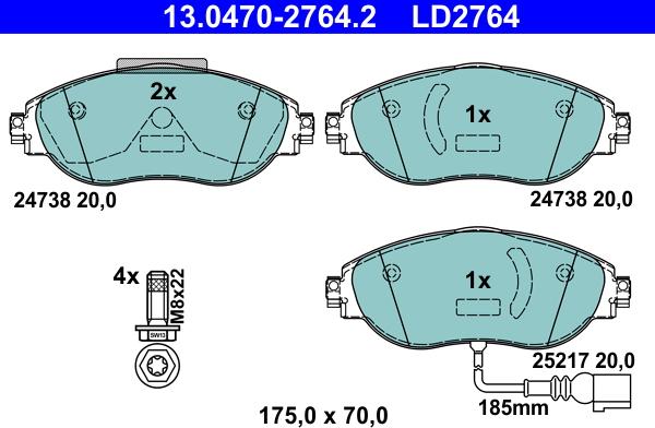 ATE 13.0470-2764.2 - колодки гальмівні дискові керамічні. к-кт autocars.com.ua