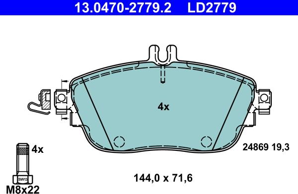 ATE 13.0470-2779.2 - Тормозные колодки, дисковые, комплект avtokuzovplus.com.ua