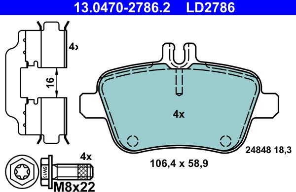 ATE 13.0470-2786.2 - Тормозные колодки, дисковые, комплект avtokuzovplus.com.ua