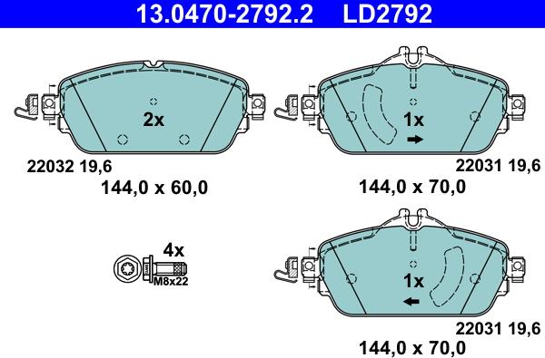 ATE 13.0470-2792.2 - Гальмівні колодки, дискові гальма autocars.com.ua