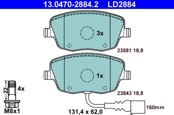 ATE 13.0470-2884.2 - Тормозные колодки, дисковые, комплект autodnr.net