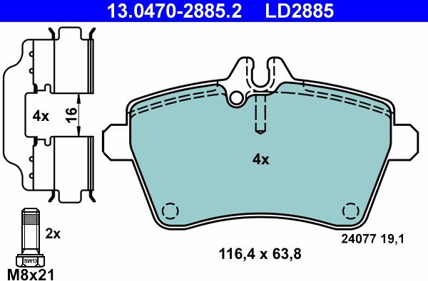 ATE 13.0470-2885.2 - Тормозные колодки, дисковые, комплект avtokuzovplus.com.ua