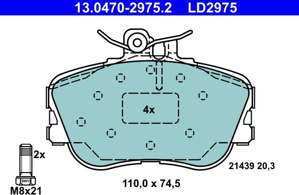 ATE 13.0470-2975.2 - Тормозные колодки, дисковые, комплект avtokuzovplus.com.ua