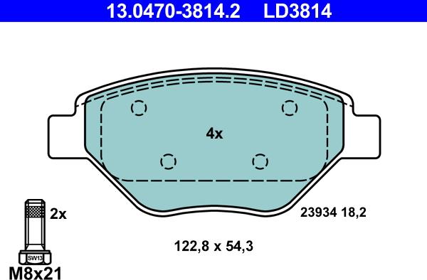 ATE 13.0470-3814.2 - Тормозные колодки, дисковые, комплект avtokuzovplus.com.ua