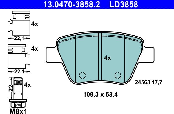 ATE 13.0470-3858.2 - Тормозные колодки, дисковые, комплект autodnr.net