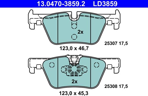 ATE 13.0470-3859.2 - Тормозные колодки, дисковые, комплект avtokuzovplus.com.ua