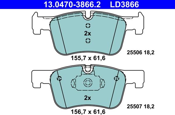 ATE 13.0470-3866.2 - Тормозные колодки, дисковые, комплект avtokuzovplus.com.ua