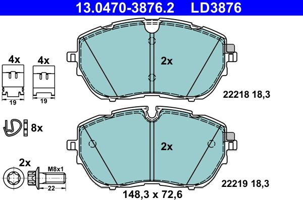 ATE 13.0470-3876.2 - Тормозные колодки, дисковые, комплект avtokuzovplus.com.ua