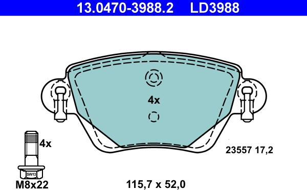 ATE 13.0470-3988.2 - Тормозные колодки, дисковые, комплект avtokuzovplus.com.ua