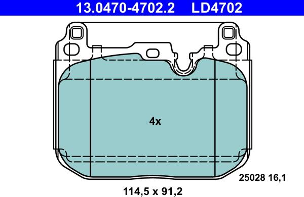 ATE 13.0470-4702.2 - Тормозные колодки, дисковые, комплект avtokuzovplus.com.ua