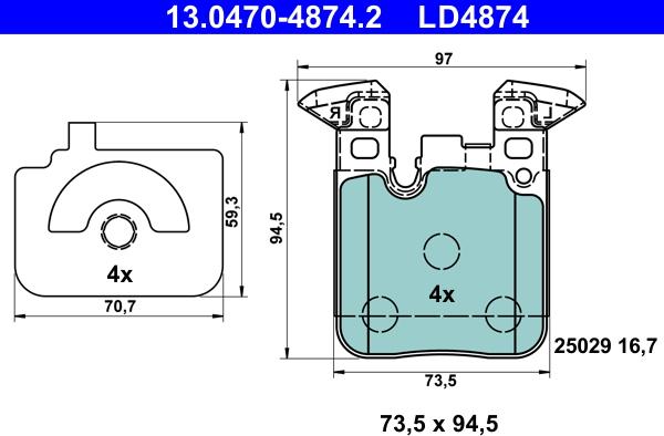 ATE 13.0470-4874.2 - Тормозные колодки, дисковые, комплект avtokuzovplus.com.ua