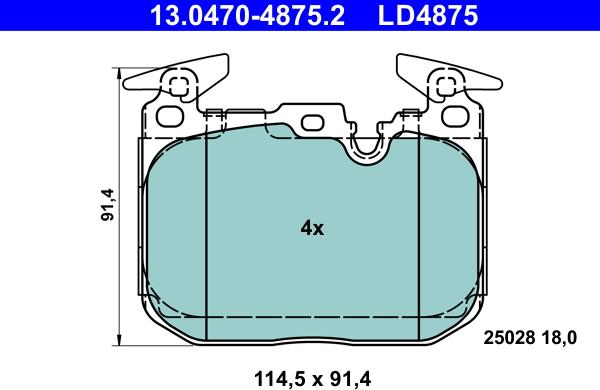 ATE 13.0470-4875.2 - Гальмівні колодки, дискові гальма autocars.com.ua