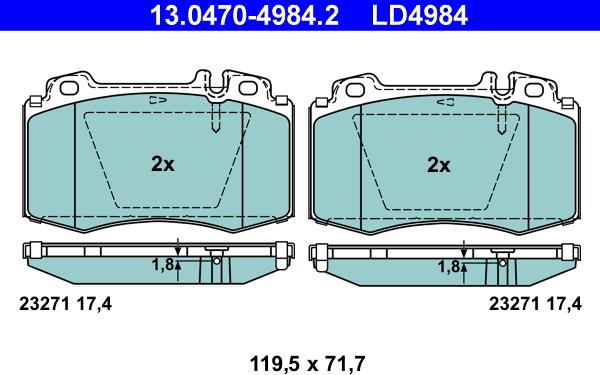 ATE 13.0470-4984.2 - Тормозные колодки, дисковые, комплект avtokuzovplus.com.ua