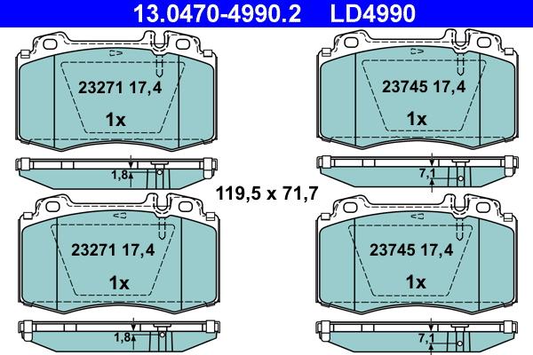 ATE 13.0470-4990.2 - Гальмівні колодки, дискові гальма autocars.com.ua