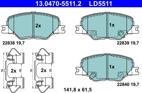 ATE 13.0470-5511.2 - Гальмівні колодки, дискові гальма autocars.com.ua