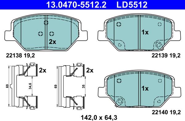 ATE 13.0470-5512.2 - Гальмівні колодки, дискові гальма autocars.com.ua