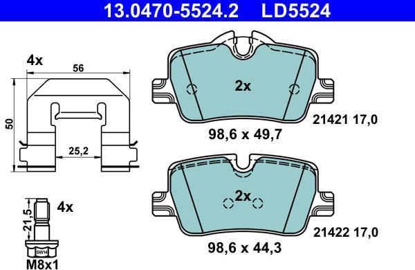 ATE 13.0470-5524.2 - Тормозные колодки, дисковые, комплект avtokuzovplus.com.ua