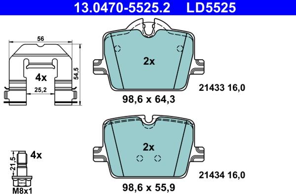 ATE 13.0470-5525.2 - Тормозные колодки, дисковые, комплект avtokuzovplus.com.ua