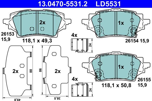 ATE 13.0470-5531.2 - Тормозные колодки, дисковые, комплект autodnr.net