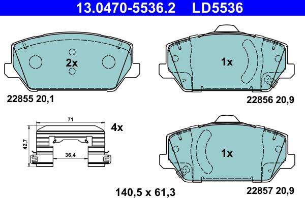 ATE 13.0470-5536.2 - Гальмівні колодки, дискові гальма autocars.com.ua