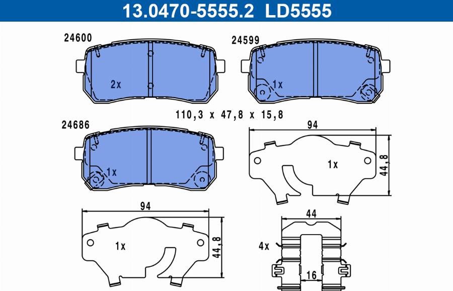 ATE 13.0470-5555.2 - Тормозные колодки, дисковые, комплект autodnr.net