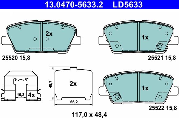 ATE 13.0470-5633.2 - Гальмівні колодки, дискові гальма autocars.com.ua
