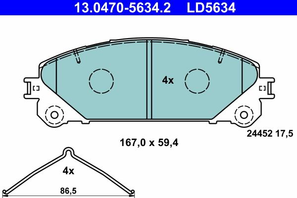 ATE 13.0470-5634.2 - Гальмівні колодки, дискові гальма autocars.com.ua