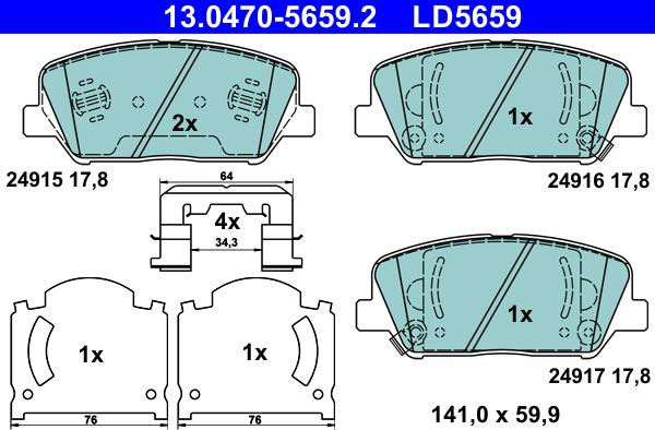 ATE 13.0470-5659.2 - Тормозные колодки, дисковые, комплект avtokuzovplus.com.ua