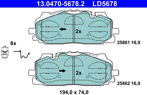 ATE 13.0470-5678.2 - Гальмівні колодки, дискові гальма autocars.com.ua