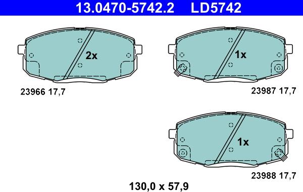 ATE 13.0470-5742.2 - Гальмівні колодки, дискові гальма autocars.com.ua