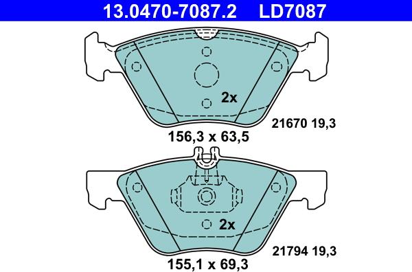 ATE 13.0470-7087.2 - Тормозные колодки, дисковые, комплект autodnr.net