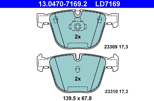 ATE 13.0470-7169.2 - Тормозные колодки, дисковые, комплект avtokuzovplus.com.ua