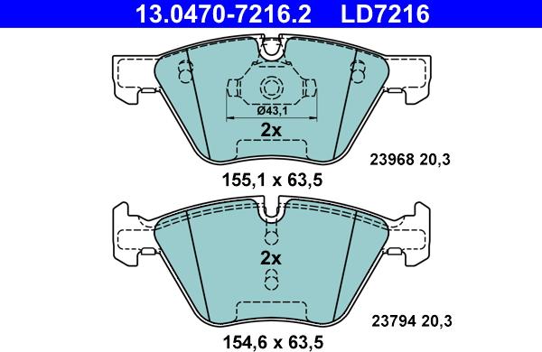 ATE 13.0470-7216.2 - Тормозные колодки, дисковые, комплект avtokuzovplus.com.ua