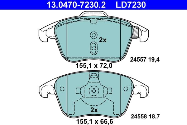 ATE 13.0470-7230.2 - Тормозные колодки, дисковые, комплект autodnr.net