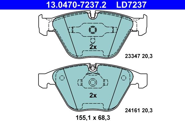 ATE 13.0470-7237.2 - Тормозные колодки, дисковые, комплект avtokuzovplus.com.ua